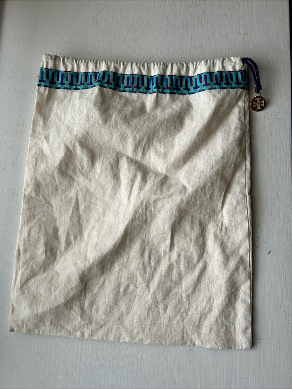 Tory Burch Drawstring Dust Bag with Blue & Teal Trim